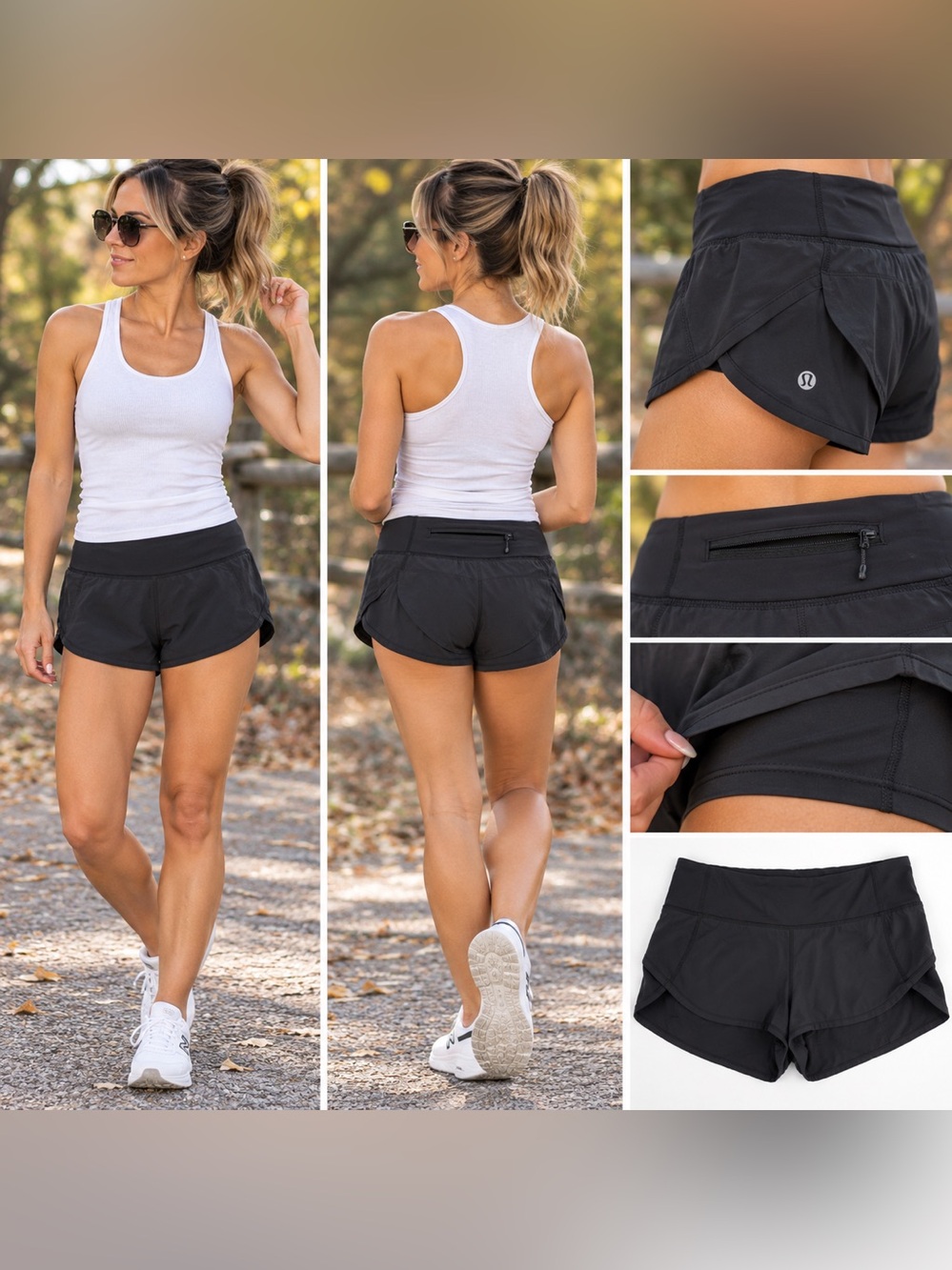 lululemon athletica Black Athletic Running Shorts with Built-In Liner